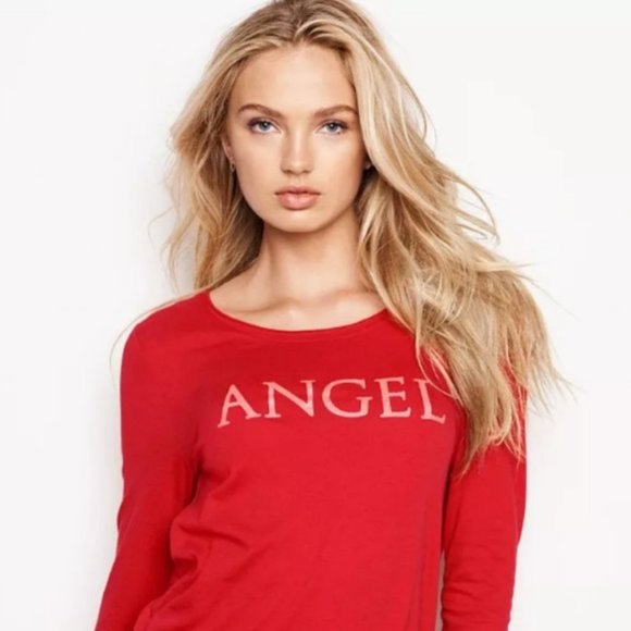 VICTORIA'S SECRET Red Long Sleeve Angel Thermal Top Sz L - Picture 1 of 8